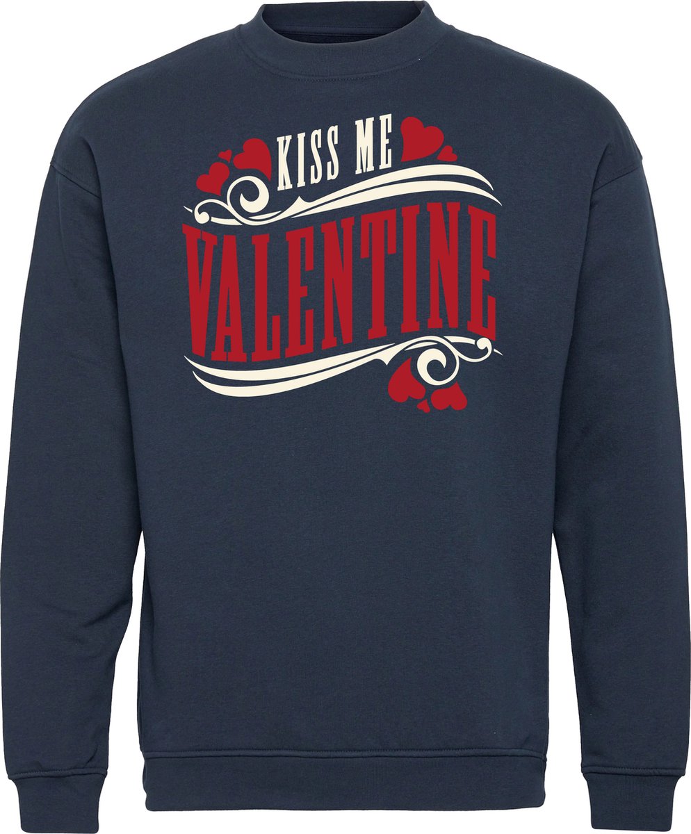 Sweater Kiss Me Valentine | valentijn cadeautje voor hem haar | valentijn | valentijnsdag cadeau | Navy | maat 4XL